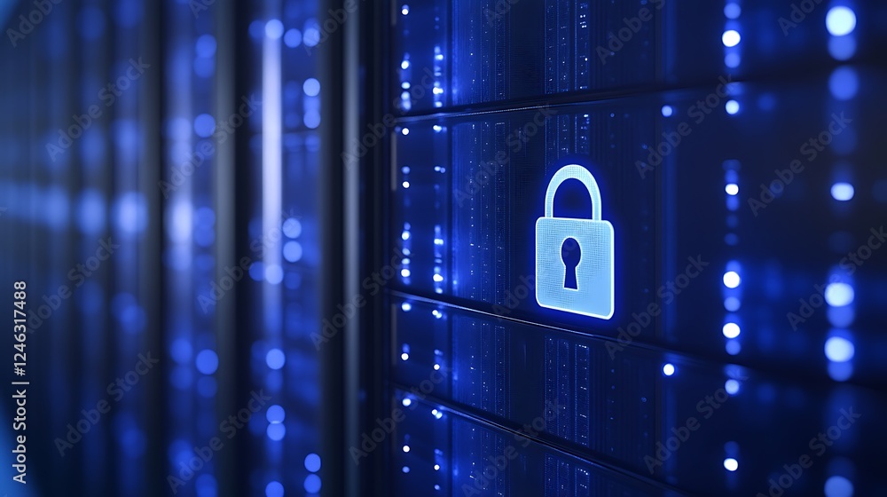 Poster secure data encryption concept featuring a lock symbol and digital background for cybersecurity repr