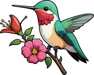 Obraz premium Colorful Hummingbird Sitting Calmly on a Thin Branch