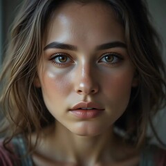 Fototapeta premium Stunning Closeup Portrait of a Young Woman with Brown Eyes