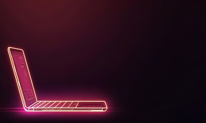 Neon laptop outline on dark background, ideal for tech or online themes