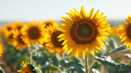 Fototapeta premium Vibrant sunflowers in a sunny field, showcasing nature's beauty and agricultural abundance
