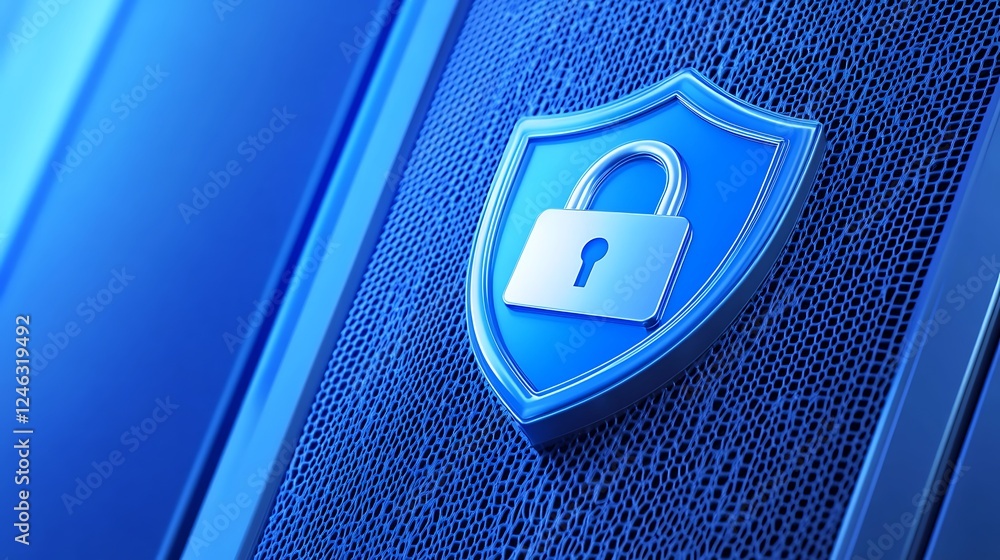 Poster secure digital environment represented by blue shield and padlock symbol in modern technology concep