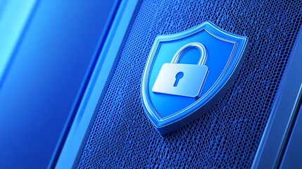Secure Digital Environment Represented by Blue Shield and Padlock Symbol in Modern Technology Concepts