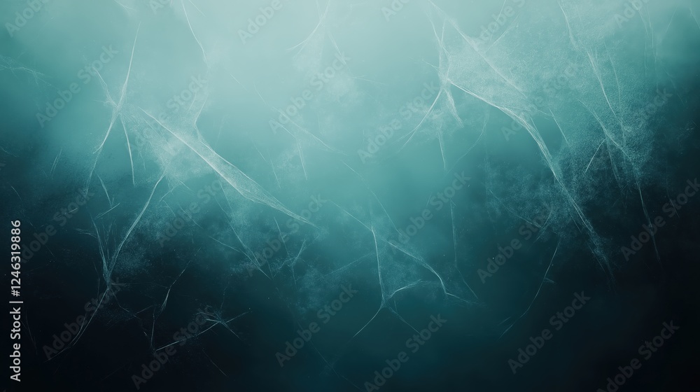 Poster delicate white fractures spreading across turquoise surface, revealing intricate abstract pattern wi