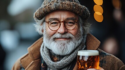 senior man with beer glasses isolated on a white background oktoberfest
