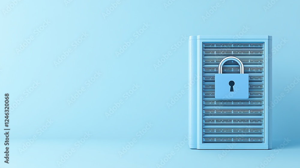 Poster secure digital storage concept with blue background featuring padlock symbolizing data protection an