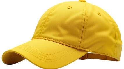 Fototapeta premium Bright yellow baseball cap isolated on white background, stylish sports hat with curved brim, classic adjustable headwear for casual fashion and outdoor wear