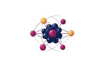 Colorful Atom Illustration with Electrons and Neutrons on White Background