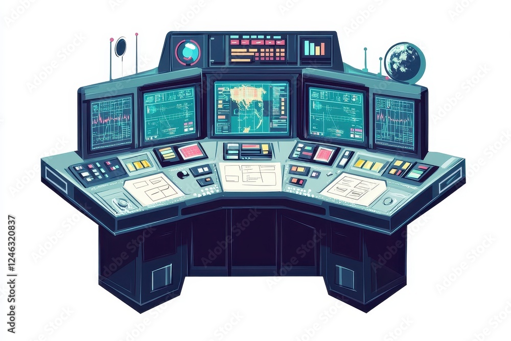 Aufkleber futuristic control room with multiple digital screens and interfaces