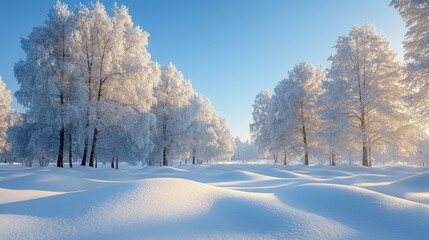 Obraz premium serene winter wonderland scene featuring snow covered landscape background