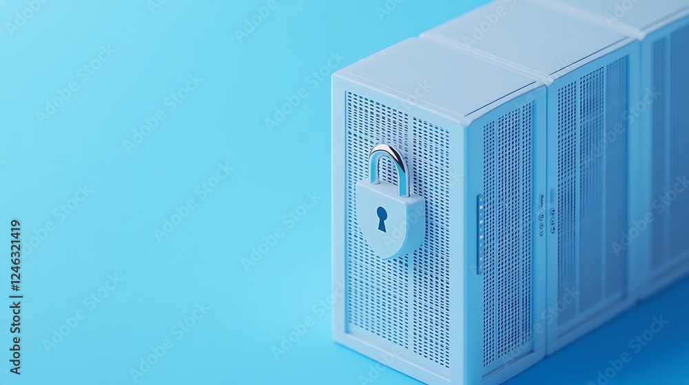 Aufkleber security lock on data storage unit for digital protection and data security concept illustration