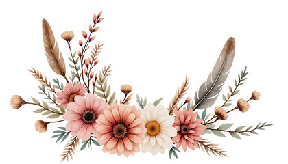 Obraz premium Floral arrangement with pink and white flowers and feathers