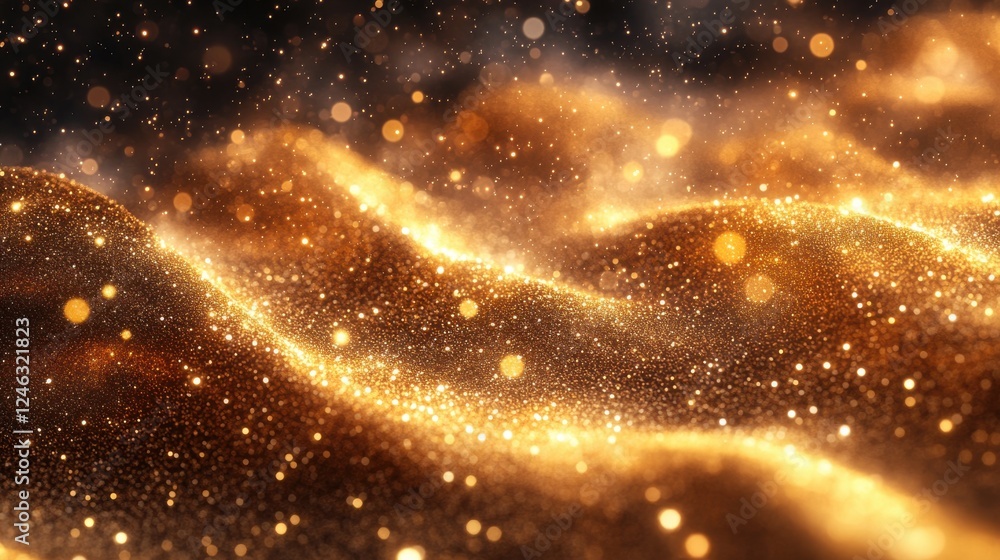 Aufkleber shimmering golden background filled with soft glowing light particles and bokeh effects background