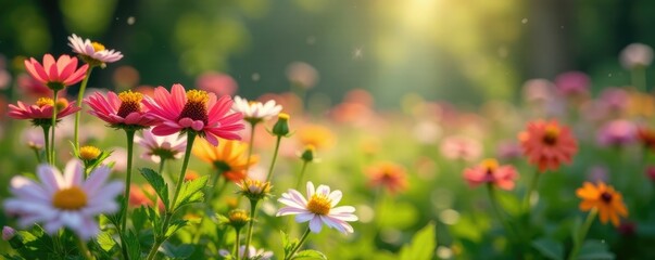 The scent of blooming wildflowers fills the air, botanical garden, springtime, floral scent