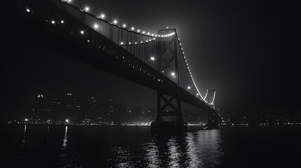 A black and white photograph of the Bay Bridge in San Francisco
