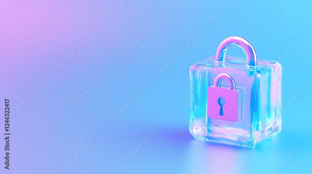 Poster stylish transparent lock on a vibrant gradient background symbolizing security and protection in dig
