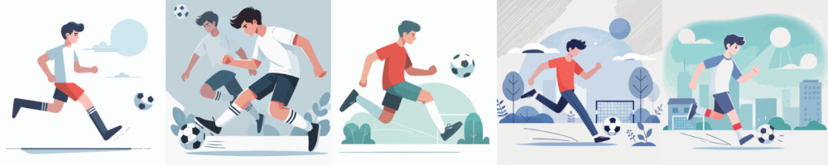 vector set of a young man playing football