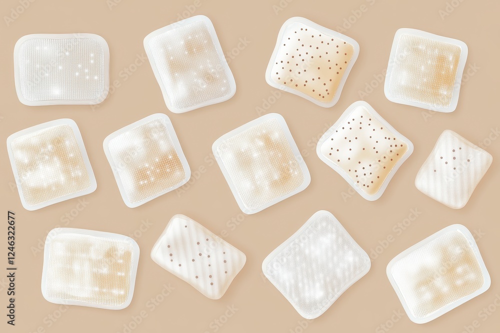 Poster varied patterns of textured pads on a soft beige background