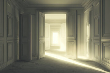 Unique house structure featuring numerous doors leading into an unseen void in a highly detailed setting