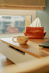 A cup of morning coffee on the table