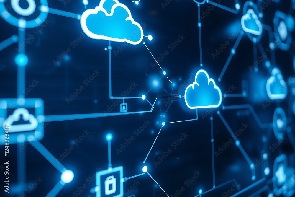 Aufkleber cloud computing concept, cloud-based global networking, data storage, accessibility, scalability, aw