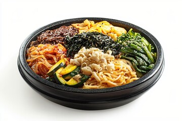 Delicious and Colorful Bibimbap Korean Mixed Rice Bowl with Fresh Vegetables and Meat