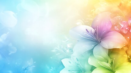 Fototapeta premium Colorful lilies, spring, garden, bokeh background, card