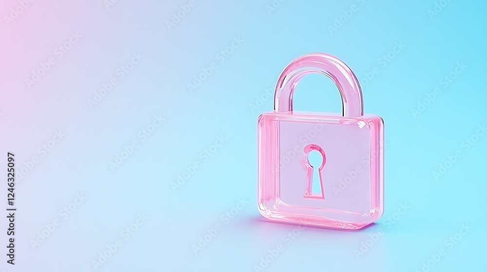 Poster transparent pink padlock on gradient background for security and privacy concepts in modern design