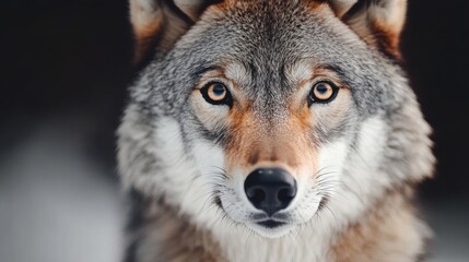 Fototapeta premium Wolf gazes intensely at the camera in a snowy forest during early morning light