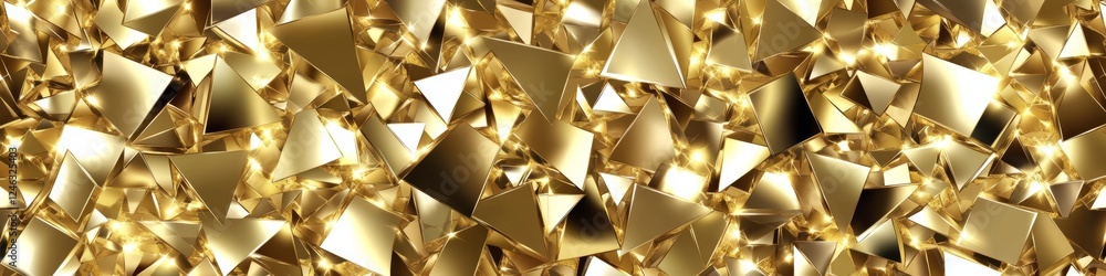 Poster golden geometric texture seamless pattern of triangles, sharp edges, and luminous colors