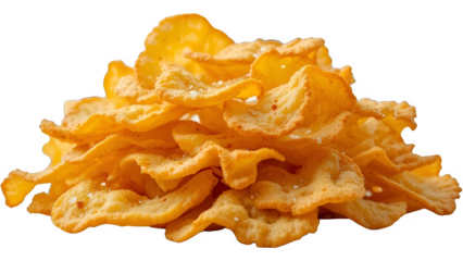 Crispy golden potato chips with salt, crunchy snack, fried appetizer, delicious junk food, tasty crispy treats, salted crunchy potato crisps