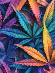 Colorful marijuana leaves with a rainbow of colors
