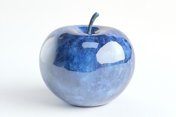Abstract Blue Apple Still Life on White Background with Smooth Texture and Artistic Design