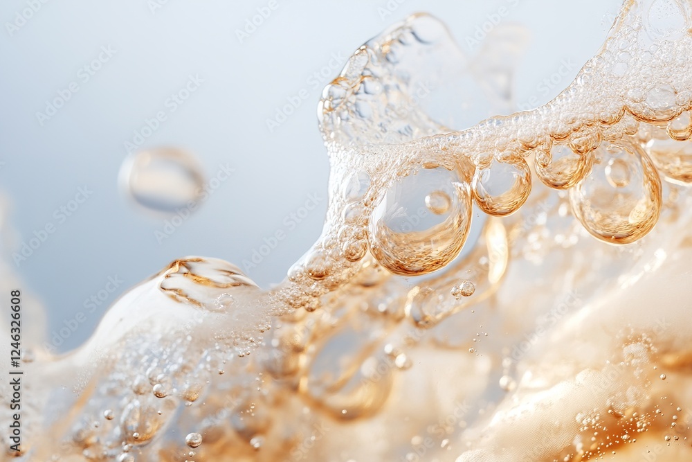 Poster pure water gracefully features floating golden champagne bubbles, creating an elegant and refined at