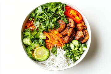 Fresh and Vibrant Asian Inspired Bowl with Glazed Chicken and Colorful Vegetables Delight