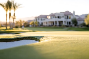 Immersed in the serene ambiance of a members-only golf course, players enjoy the pristine greens and designer accessories under the soft glow of sunset