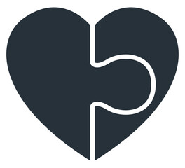 Flat icon of heart from two puzzle pieces.
