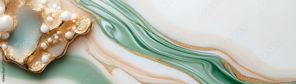 Poster a mesmerizing swirl of green, white, and gold creates a fluid effect, perfect for elegant design pro