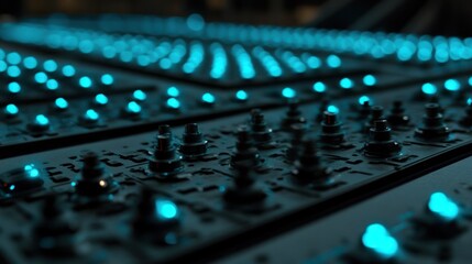 Advanced telecom server room with glowing blue lights, showcasing data encryption and cybersecurity infrastructure.
