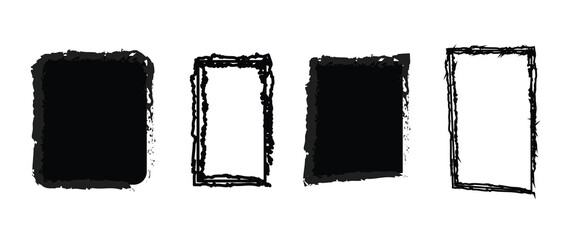 Box brush frame rough shape set. Hand drawn grunge square and rectangle shapes with crayon or pastel texture. Color vector background. Vector illustration
