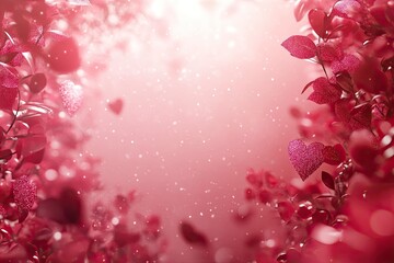 Romantic Dragon-Themed Valentine's Day Background with Glittery Hearts and Red Leaves