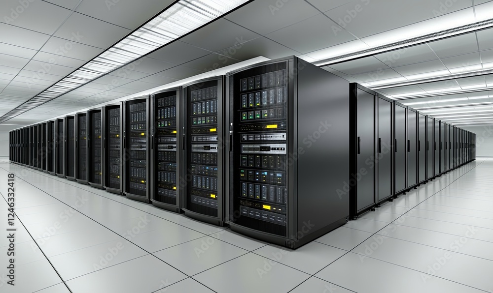 Aufkleber server room with rows of network equipment, data center, cloud computing, technology infrastructure