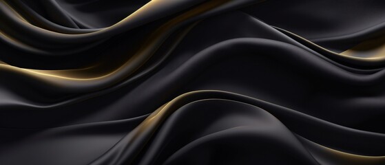Obraz premium Luxurious Black Satin Silk Swirl Wave Texture for Elegant and Shiny Design