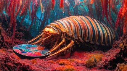 Creative crustacean exploring underwater vibrant palette in a colorful submarine paradise