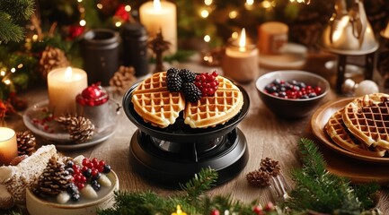 Fototapeta premium Cozy Christmas Waffles: A Festive Treat