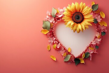 Obraz premium Romantic Heart Frame with Sunflower and Floral Accents for Valentine's Day Celebrations