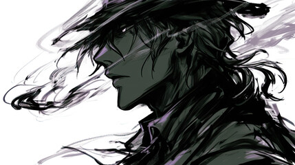 Fototapeta premium Dramatic Profile of a Mysterious Figure in a Hat