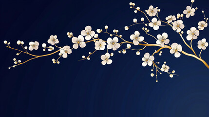 Golden Flower Branch Against Blue Background