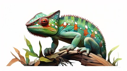 Fototapeta premium Colorful Chameleon Isolated on White Background for Wildlife Concepts