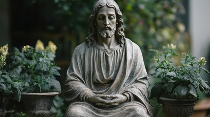statue of jesus christ on white background with copy space